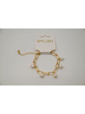 NWT Dylan Jewelry Pearl Charm Bracelet Gold Tone Chain Link Bracelet Dainty